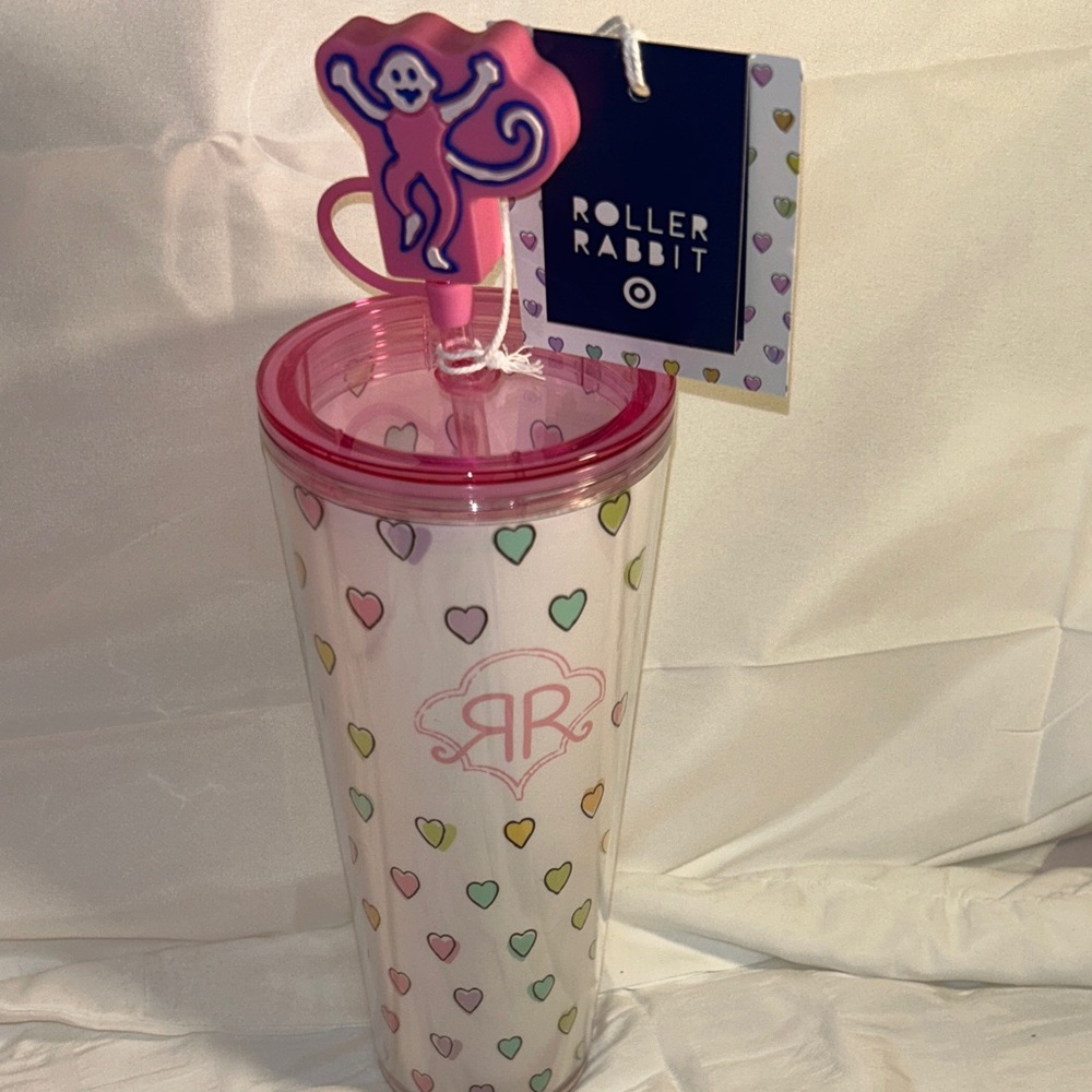Roller Rabbit Multicolor Heart Tumbler with Pink Lid